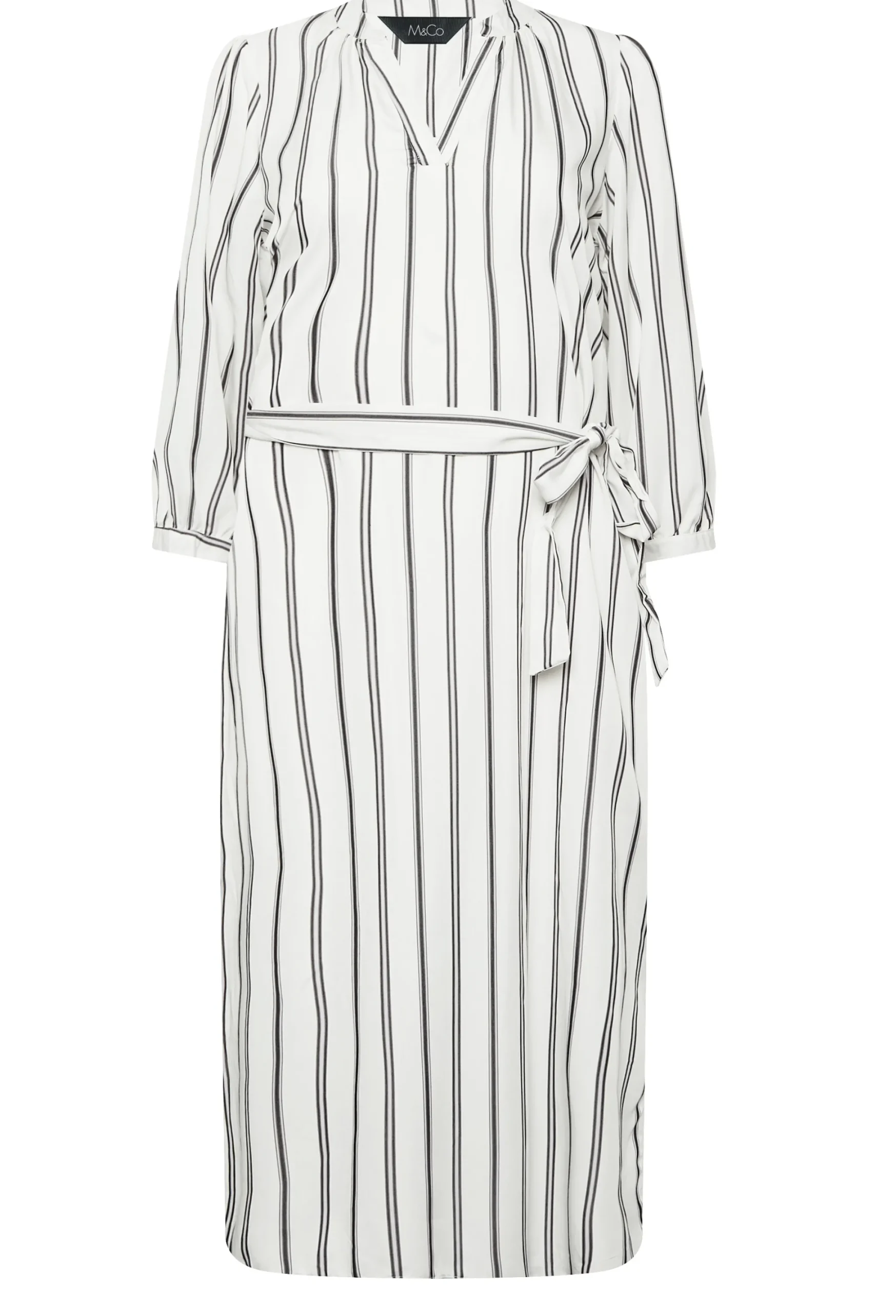 M&Co Womens White Stripe Print Tie Waist Tunic Dress>Women Shirt Dresses