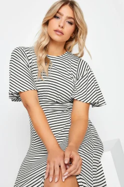 M&Co Womens White Stripe Print Angel Sleeve Split Hem Midi Dress><noscript><img width=
