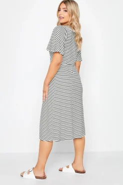 M&Co Womens White Stripe Print Angel Sleeve Split Hem Midi Dress><noscript><img width=