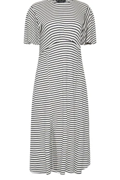 M&Co Womens White Stripe Print Angel Sleeve Split Hem Midi Dress><noscript><img width=