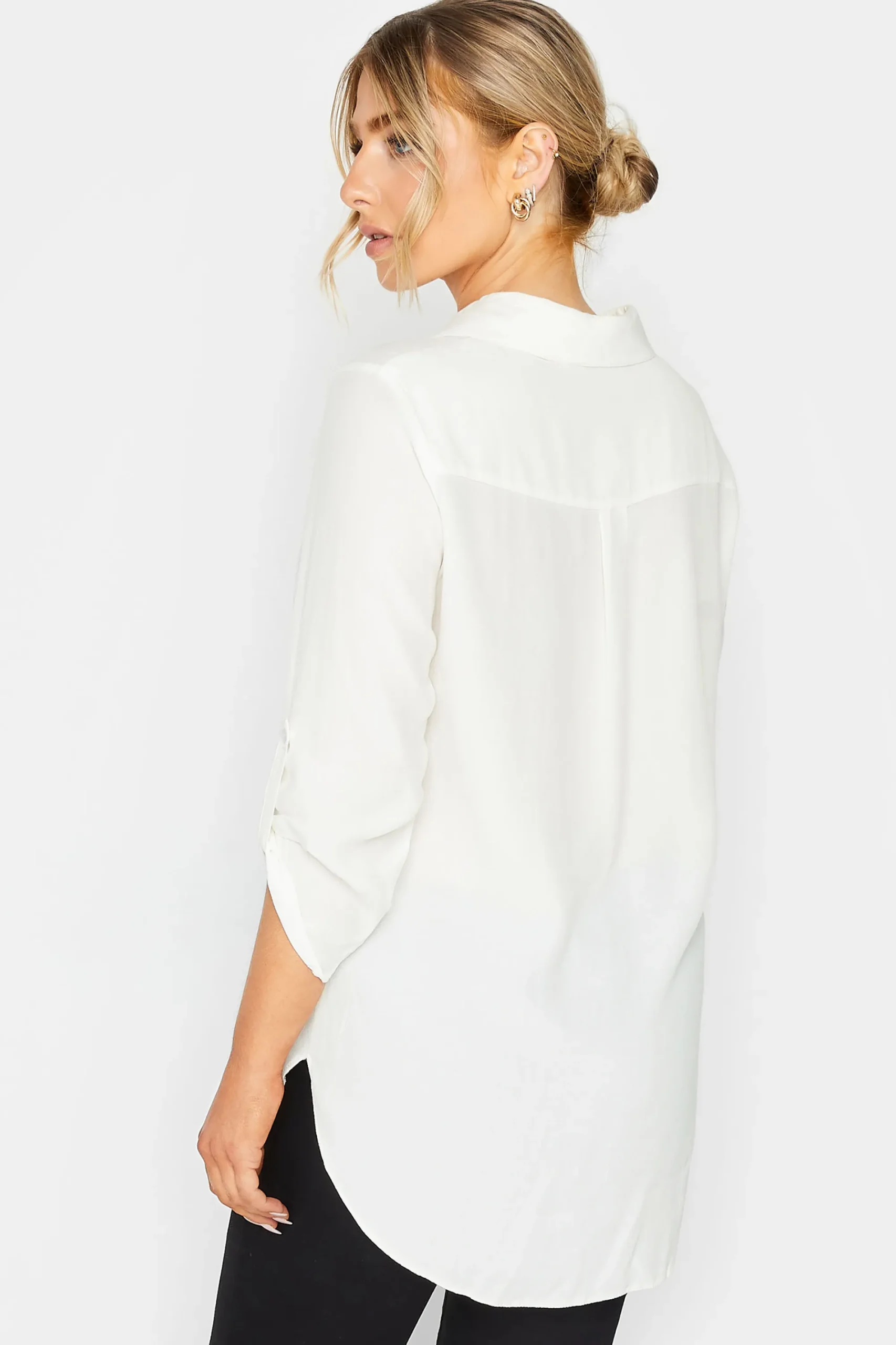 M&Co Womens White Tab Sleeve Shirt>Women Shirts