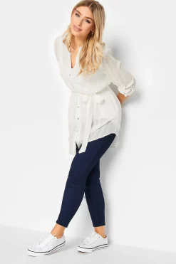M&Co Womens White Tie Waist Textured Tunic Shirt>Women Shirts