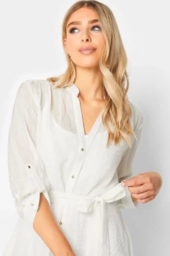 M&Co Womens White Tie Waist Textured Tunic Shirt><noscript><img width=