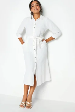 M&Co Womens White Tie Waist Shirt Dress>Women Shirt Dresses