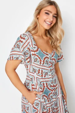 M&Co Womens White Tile Print Button Through Midi Dress><noscript><img width=