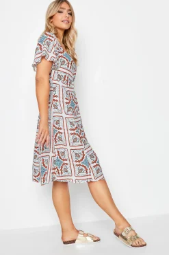 M&Co Womens White Tile Print Button Through Midi Dress><noscript><img width=