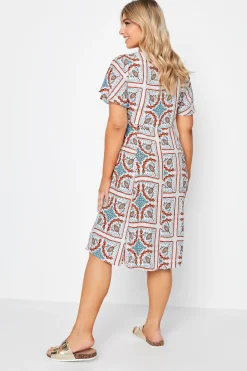 M&Co Womens White Tile Print Button Through Midi Dress><noscript><img width=