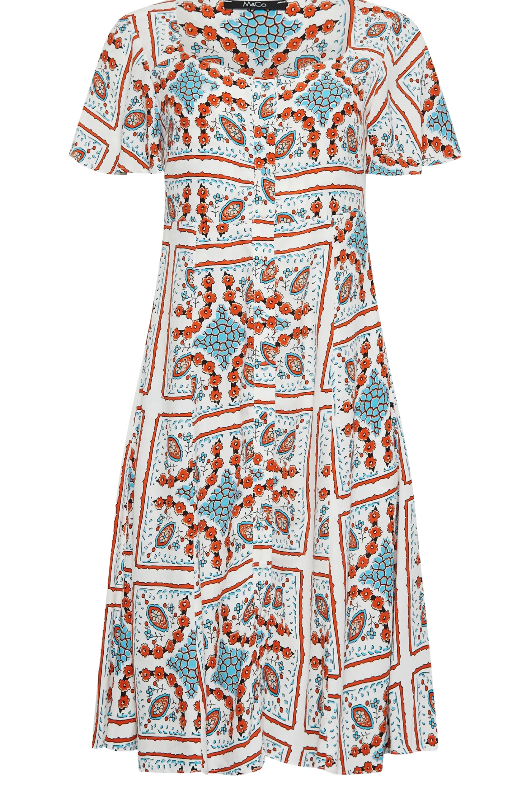 M&Co Womens White Tile Print Button Through Midi Dress>Women Midi Dresses