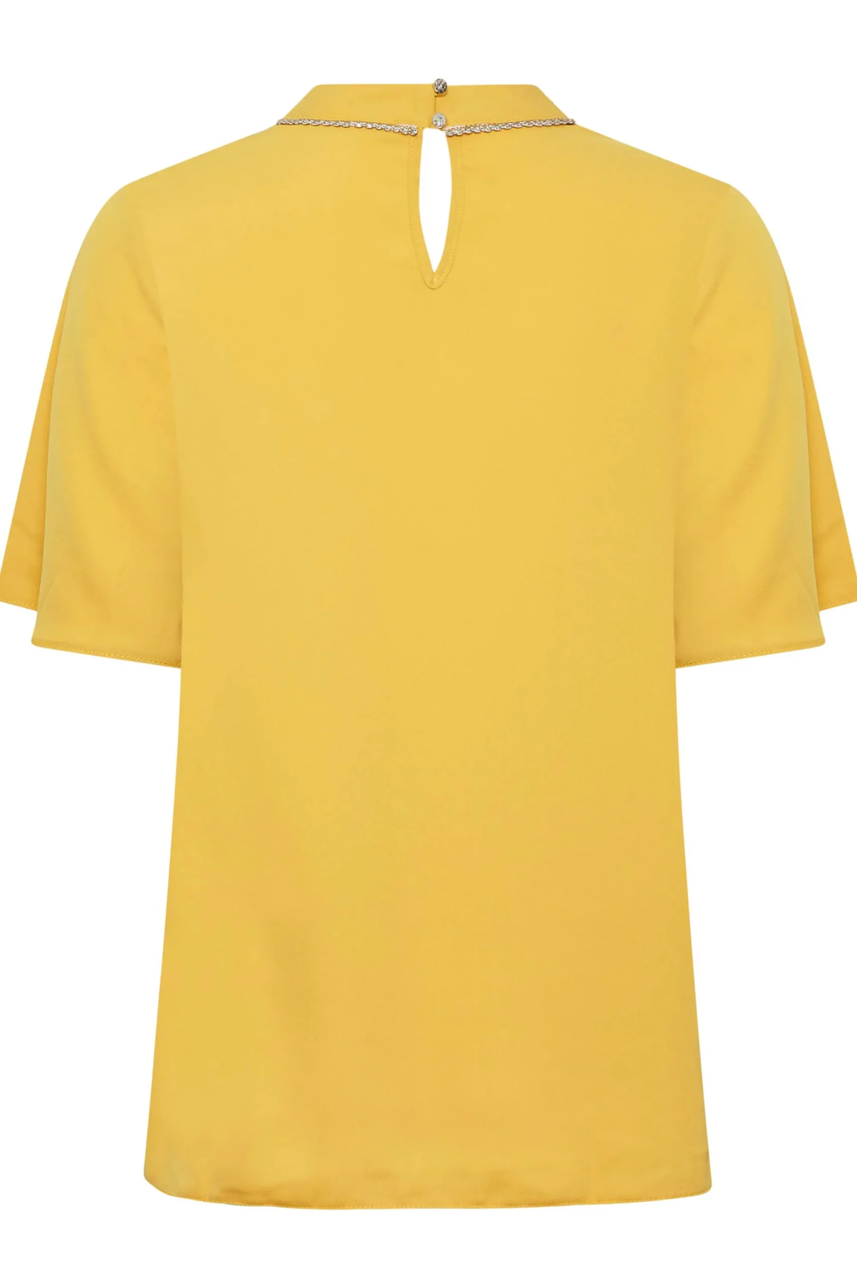 M&Co Womens Yellow Embellished Neck Keyhole Blouse>Women Short Sleeve Tops