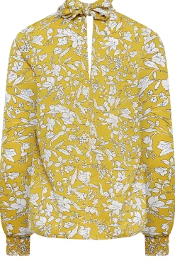 M&Co Womens Yellow Floral Print High Neck Blouse><noscript><img width=