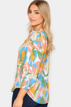 M&Co Womens Yellow Leaf Print Half Placket Shirt><noscript><img width=