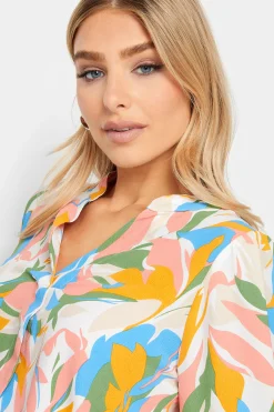 M&Co Womens Yellow Leaf Print Half Placket Shirt><noscript><img width=