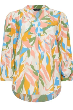 M&Co Womens Yellow Leaf Print Half Placket Shirt><noscript><img width=