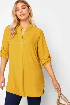 M&Co Womens Yellow Long Sleeve Button Blouse>Women Shirts