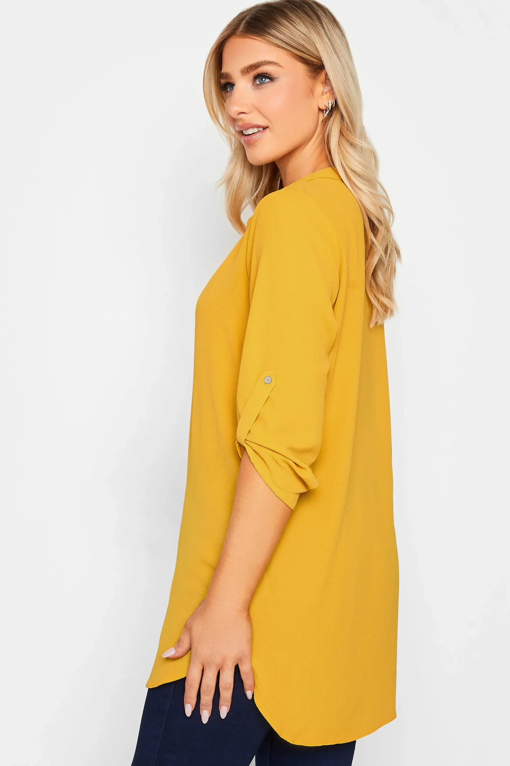 M&Co Womens Yellow Long Sleeve Button Blouse>Women Shirts