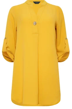M&Co Womens Yellow Long Sleeve Button Blouse><noscript><img width=