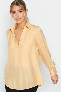 M&Co Womens Yellow Satin V-Neck Blouse>Women Shirts