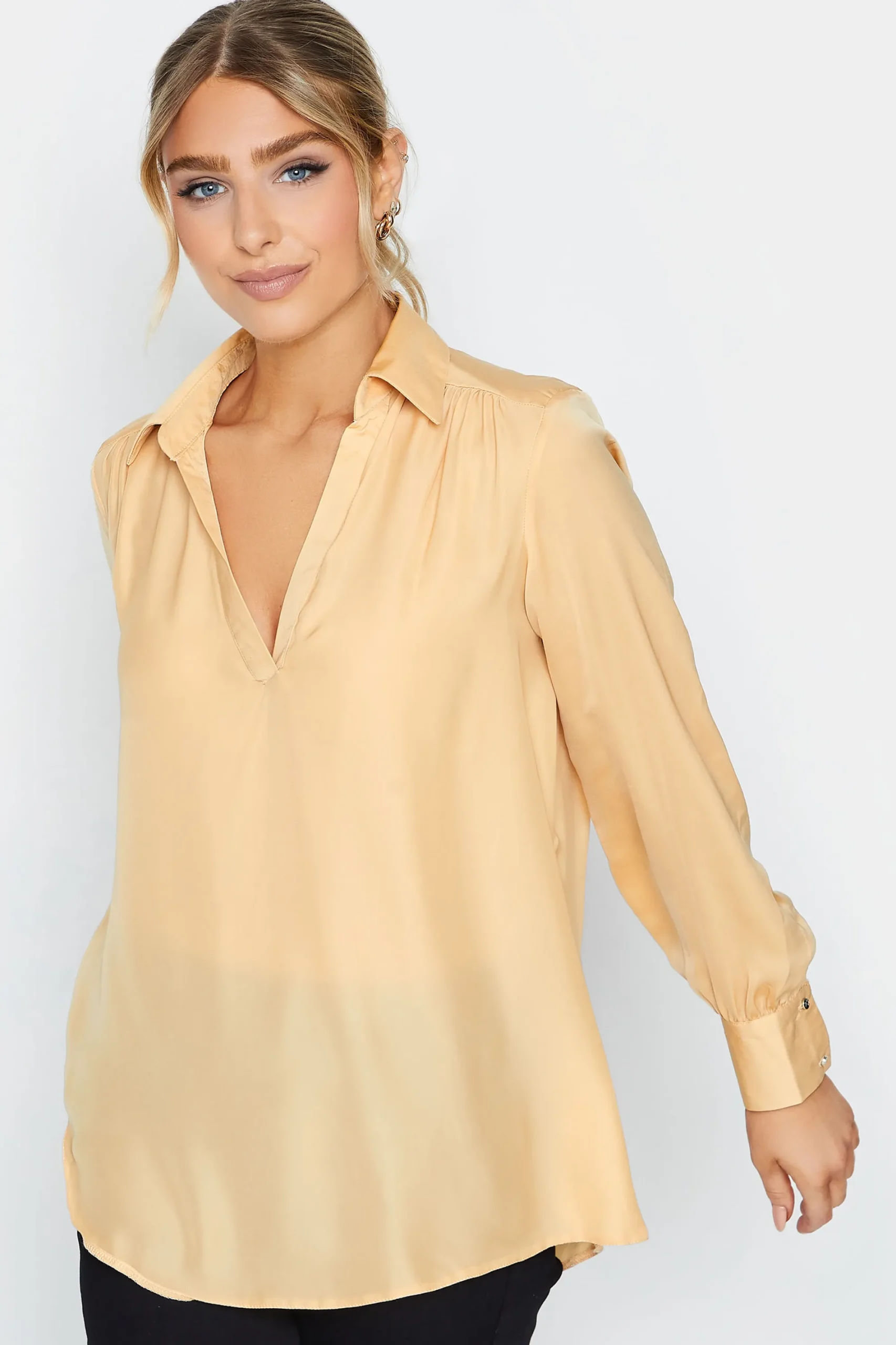 M&Co Womens Yellow Satin V-Neck Blouse>Women Shirts