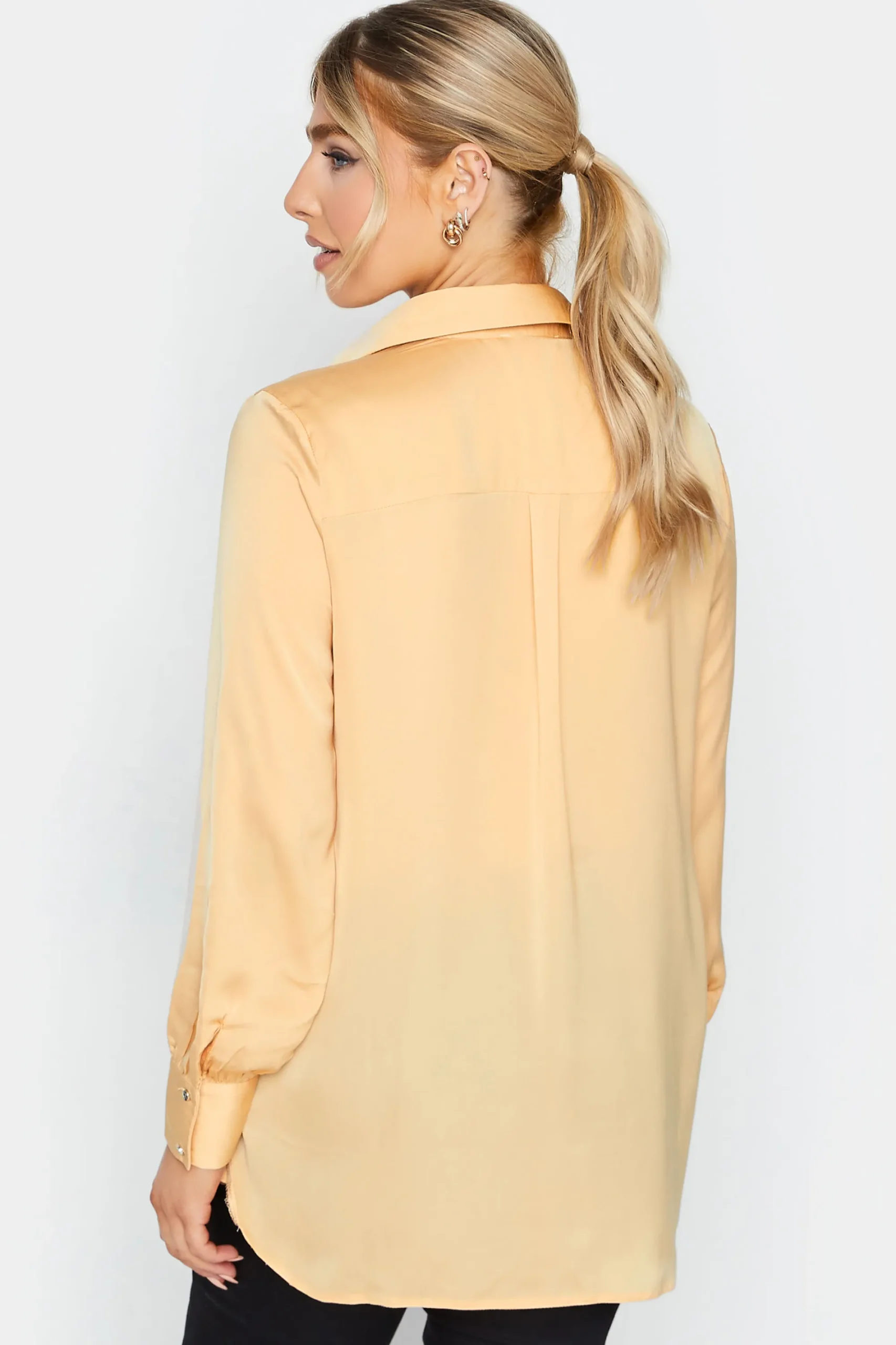 M&Co Womens Yellow Satin V-Neck Blouse>Women Shirts