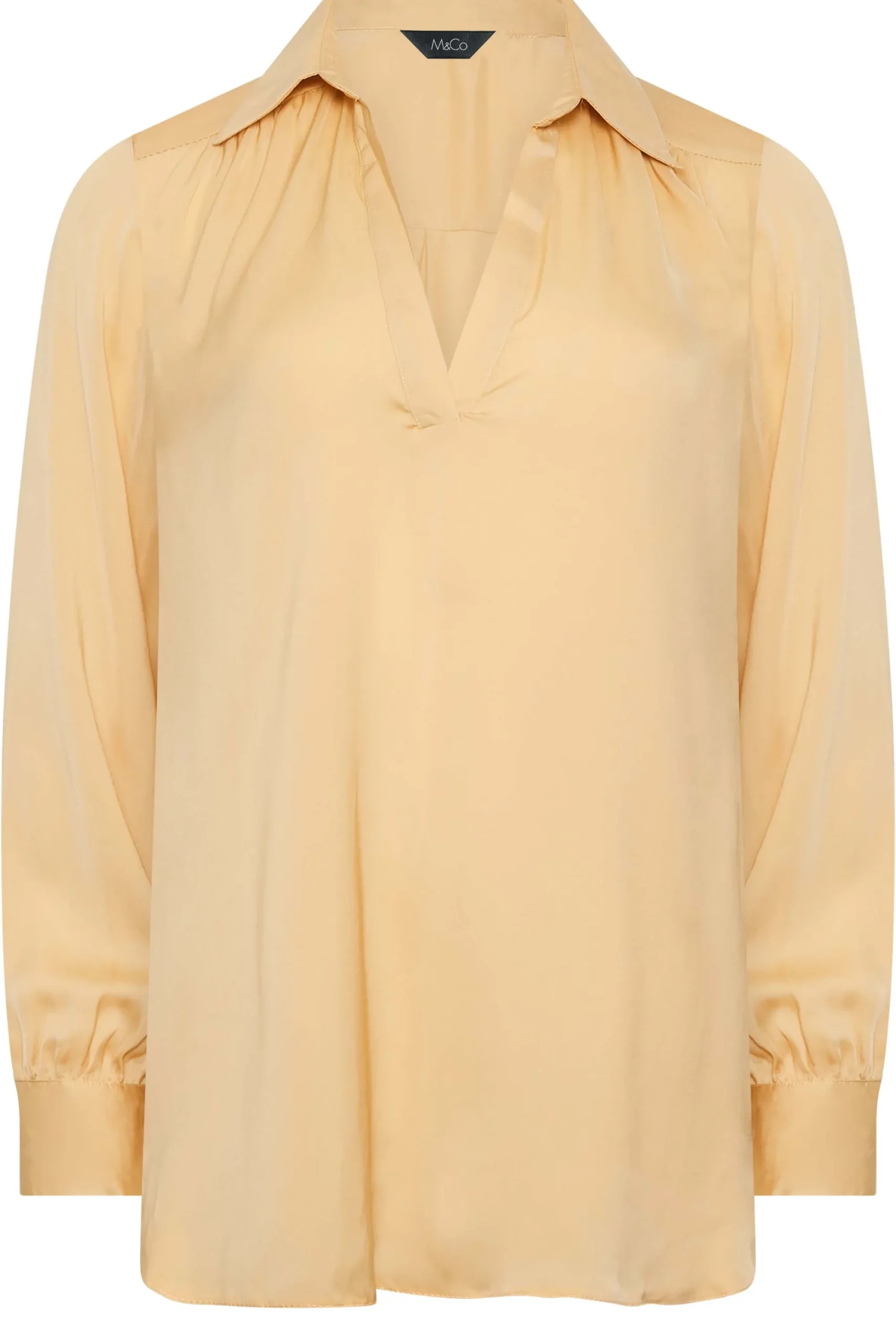 M&Co Womens Yellow Satin V-Neck Blouse>Women Shirts