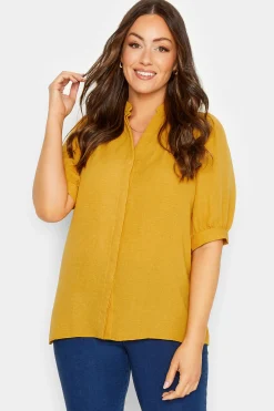 M&Co Womens Yellow Short Sleeve Blouse>Women Shirts