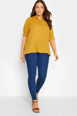 M&Co Womens Yellow Short Sleeve Blouse>Women Shirts