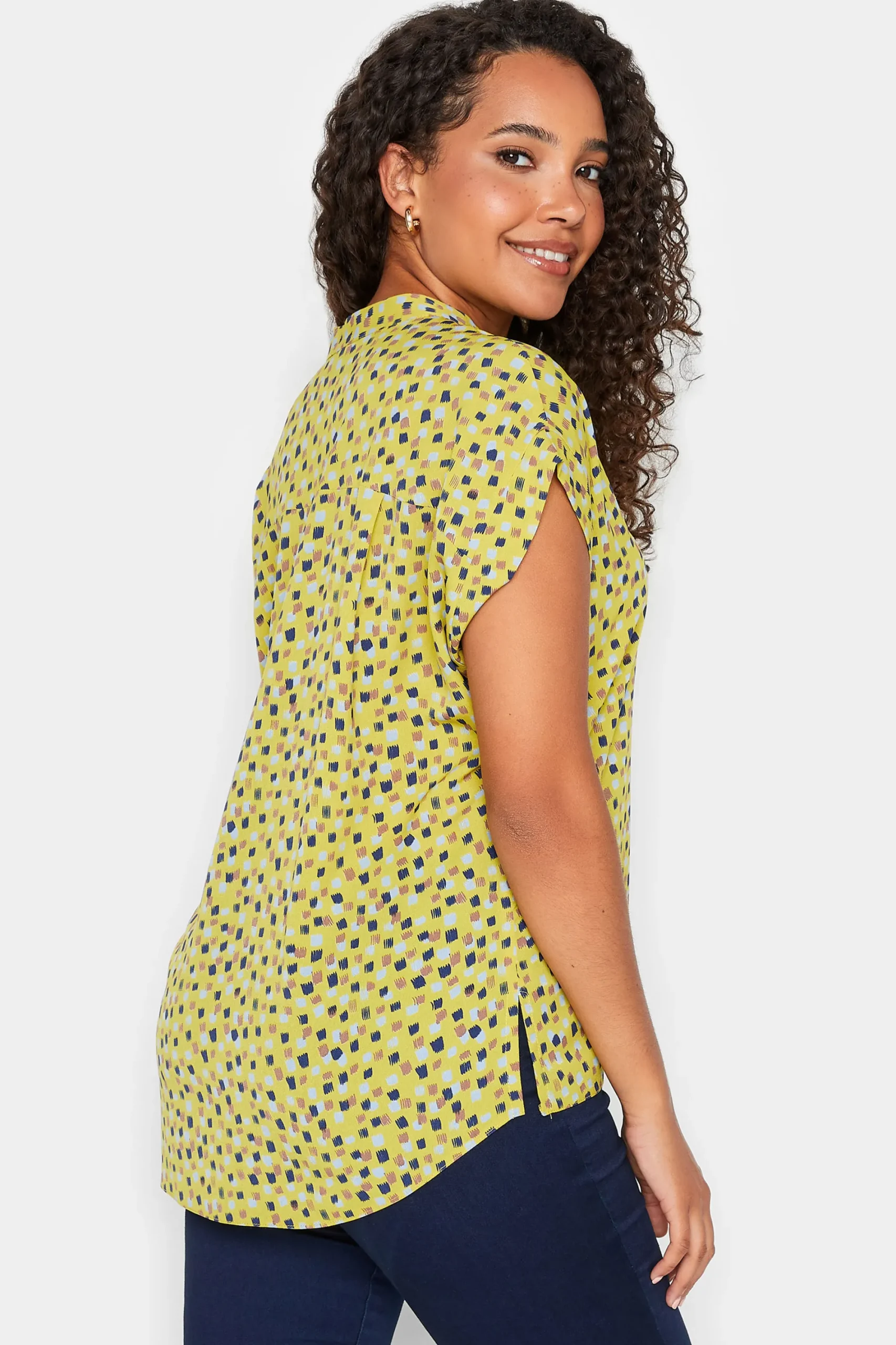 M&Co Womens Yellow Spot Print V-Neck Blouse>Women Short Sleeve Tops
