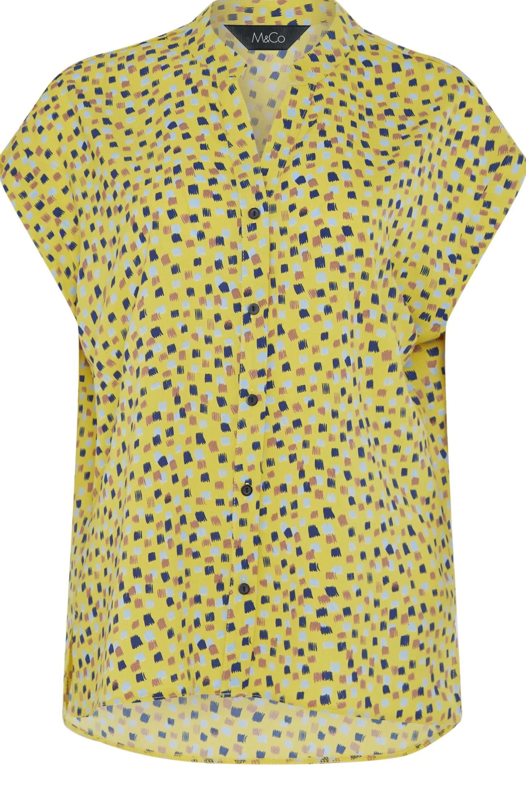 M&Co Womens Yellow Spot Print V-Neck Blouse>Women Short Sleeve Tops