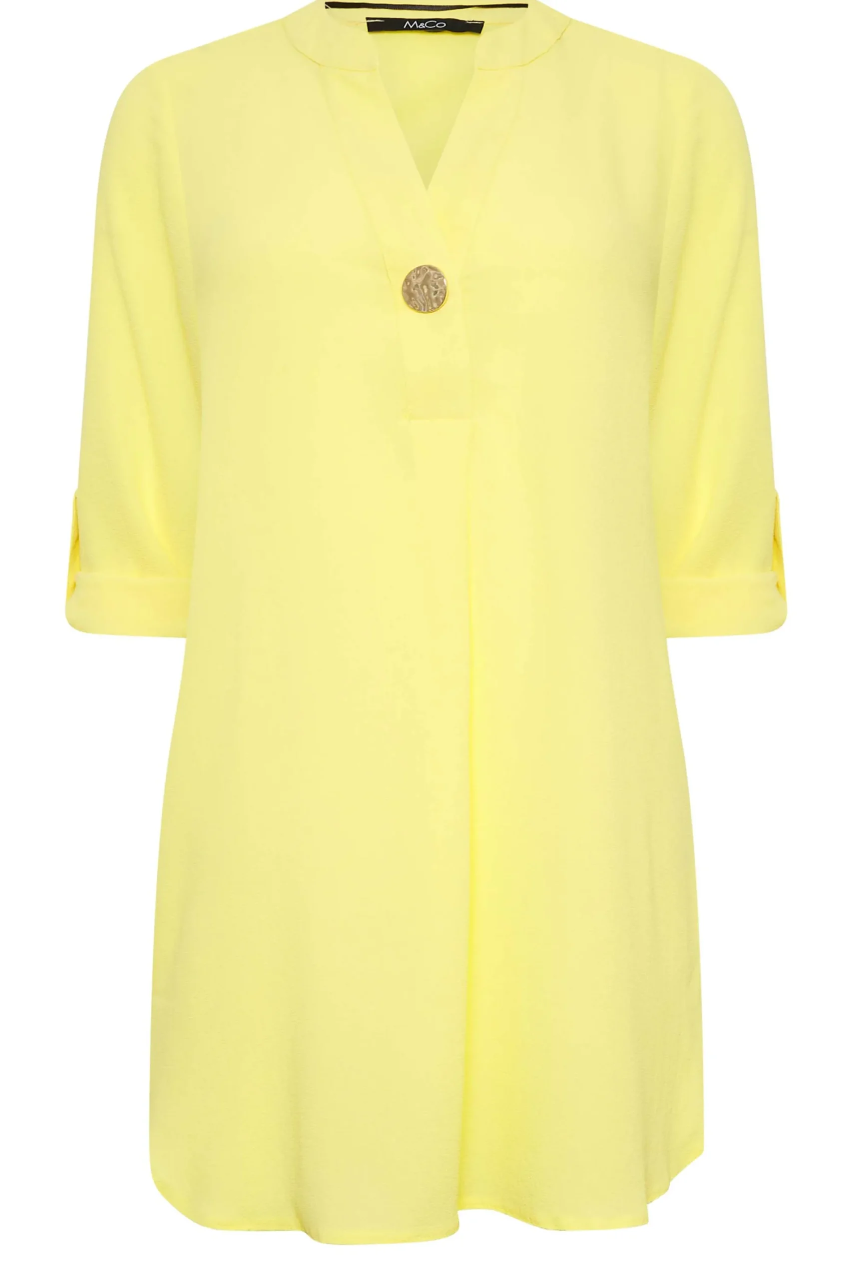 M&Co Womens Yellow Statement Button Tab Sleeve Shirt>Women Shirts
