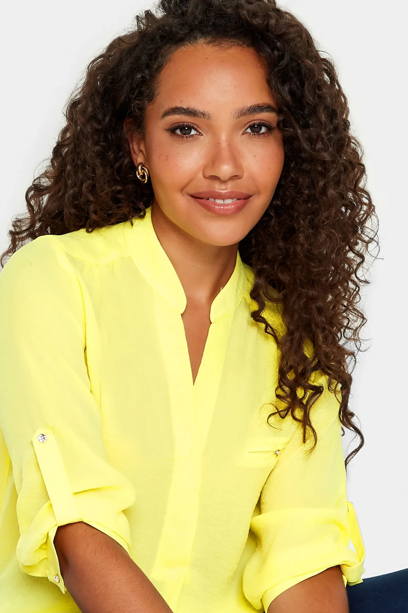 M&Co Womens Yellow Tab Sleeve Blouse>Women Shirts