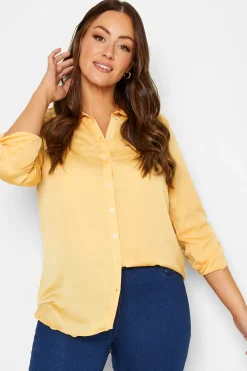 M&Co Womens Yellow Tab Sleeve Shirt>Women Shirts