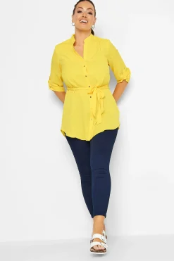 M&Co Womens Yellow Tie Waist Blouse>Women Shirts