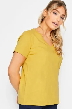 M&Co Womens Yellow V-Neck Cotton T-Shirt>Women T-Shirts
