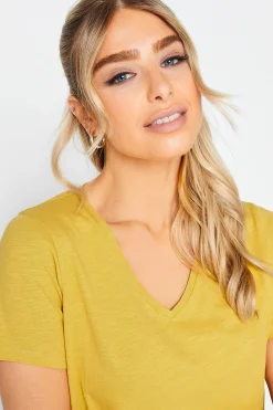 M&Co Womens Yellow V-Neck Cotton T-Shirt><noscript><img width=