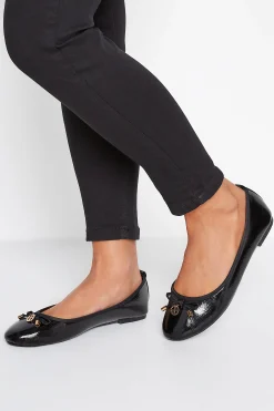 M&Co Pixiegirl Pixiegirl Black Patent Bow Charm Ballerina Pumps In Standard Fit>Women Flat Shoes