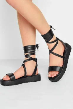 M&Co Pixiegirl Pixiegirl Black Ankle Tie Flatform Sandals In Standard Fit>Women Sandals