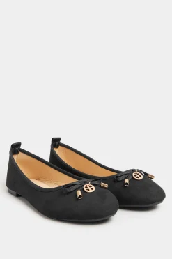 M&Co Pixiegirl Pixiegirl Black Faux Suede Bow Charm Ballet Pumps In Standard Fit>Women Flat Shoes
