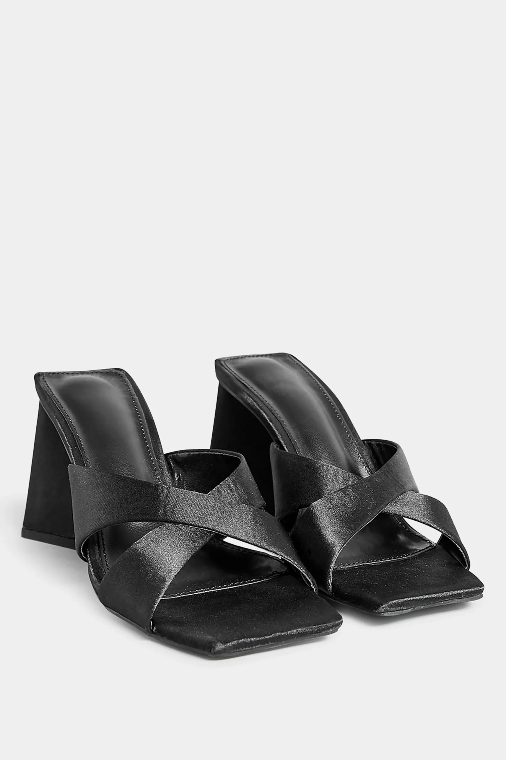 M&Co Pixiegirl Pixiegirl Black Satin Crossover Heeled Mules In Standard Fit>Women Mules & Sliders