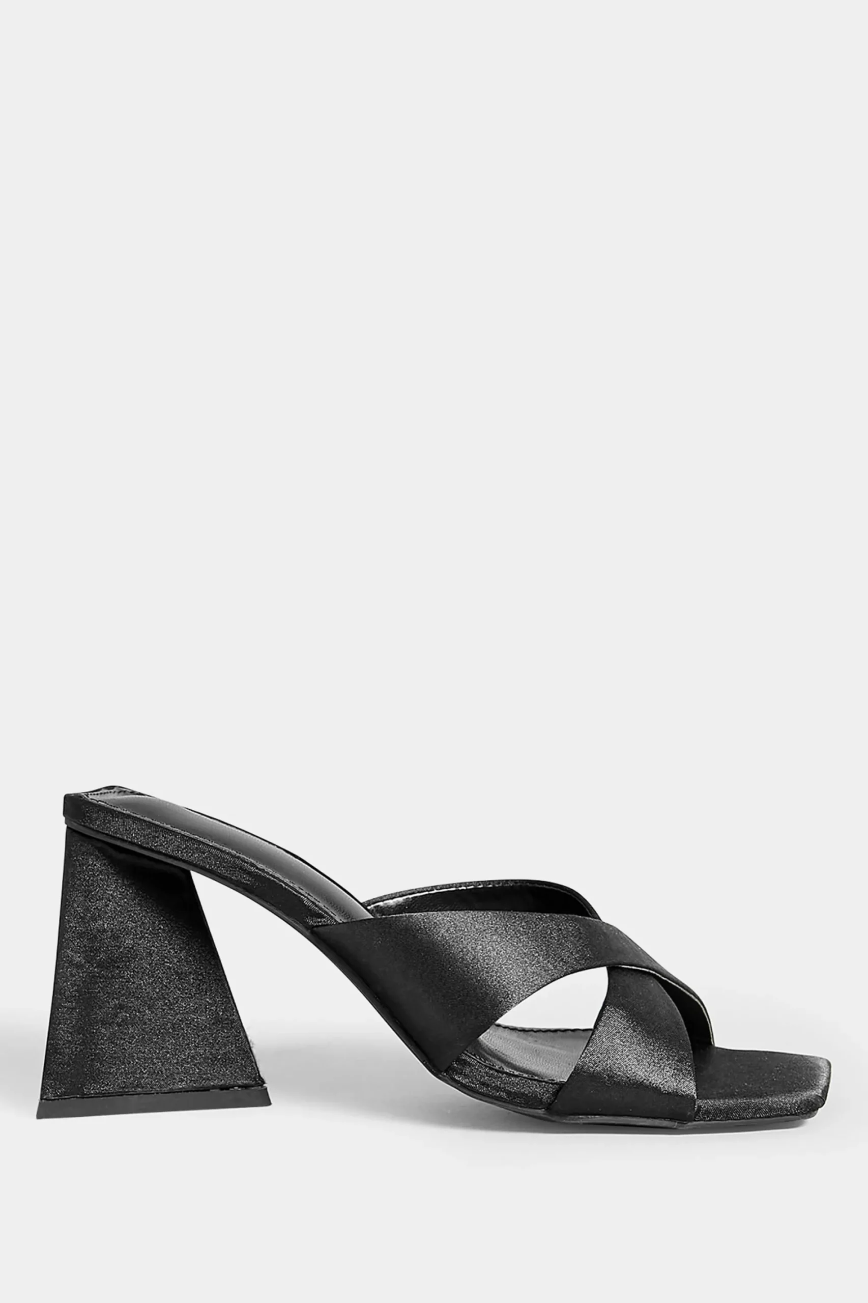 M&Co Pixiegirl Pixiegirl Black Satin Crossover Heeled Mules In Standard Fit>Women Mules & Sliders
