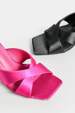 M&Co Pixiegirl Pixiegirl Black Satin Crossover Heeled Mules In Standard Fit><noscript><img width=