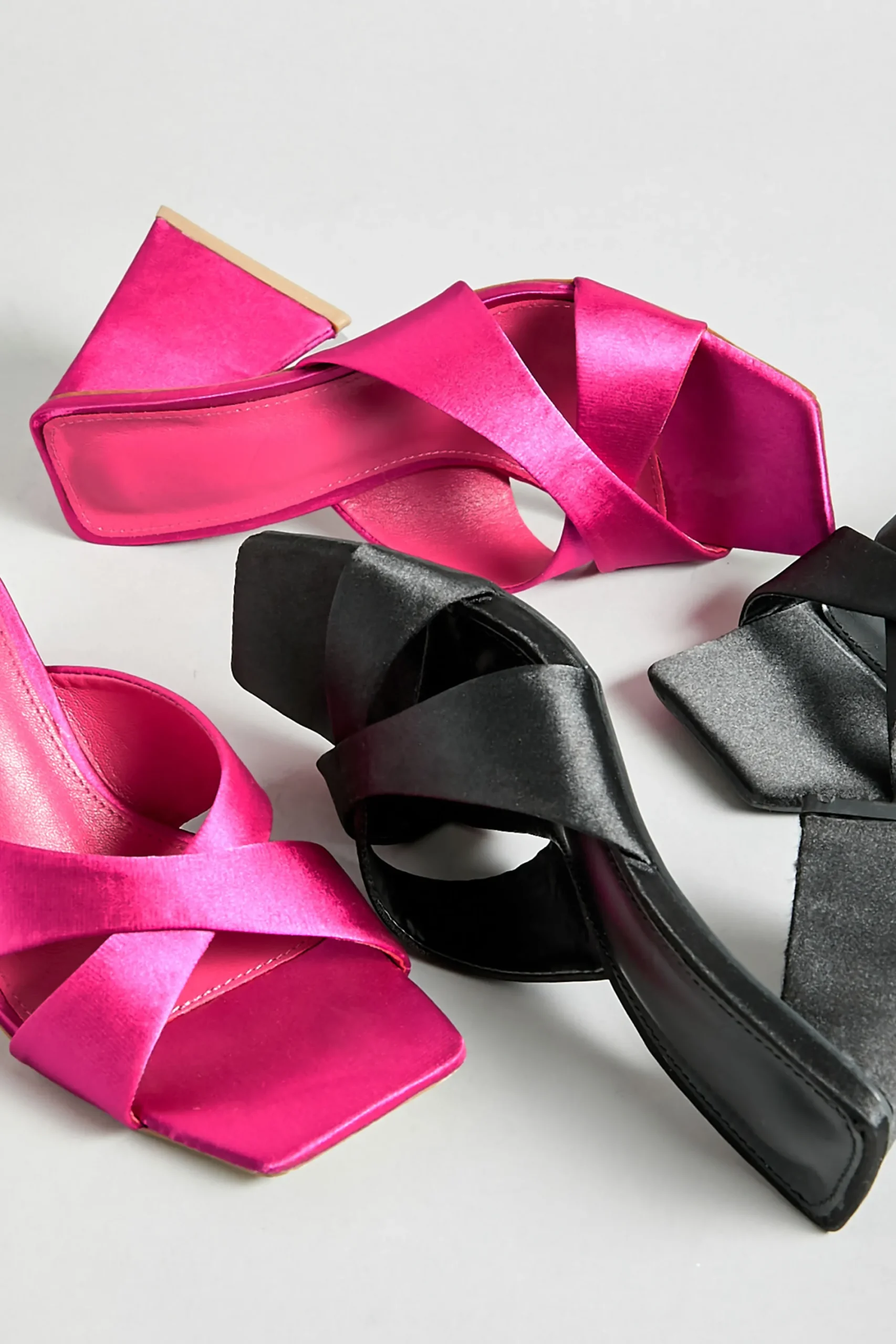 M&Co Pixiegirl Pixiegirl Pink Satin Crossover Heeled Mules In Standard Fit>Women Mules & Sliders