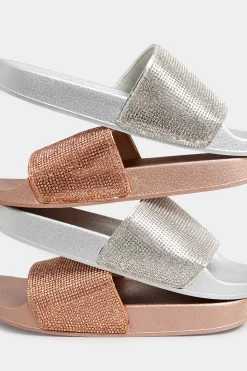 M&Co Pixiegirl Pixiegirl Rose Gold Diamante Sliders In Standard Fit><noscript><img width=