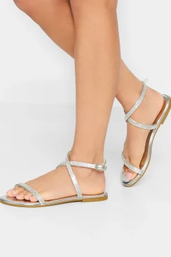 M&Co Pixiegirl Pixiegirl Silver Diamante Flat Sandals In Standard Fit>Women Flat Shoes