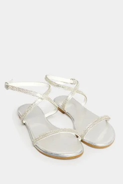 M&Co Pixiegirl Pixiegirl Silver Diamante Flat Sandals In Standard Fit>Women Flat Shoes