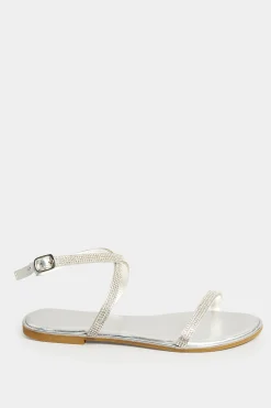 M&Co Pixiegirl Pixiegirl Silver Diamante Flat Sandals In Standard Fit><noscript><img width=