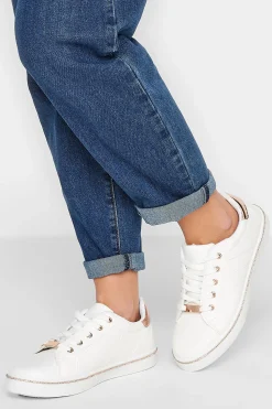 M&Co Pixiegirl Pixiegirl White & Rose Gold Quilted Diamante Trainers In Standard Fit>Women Trainers