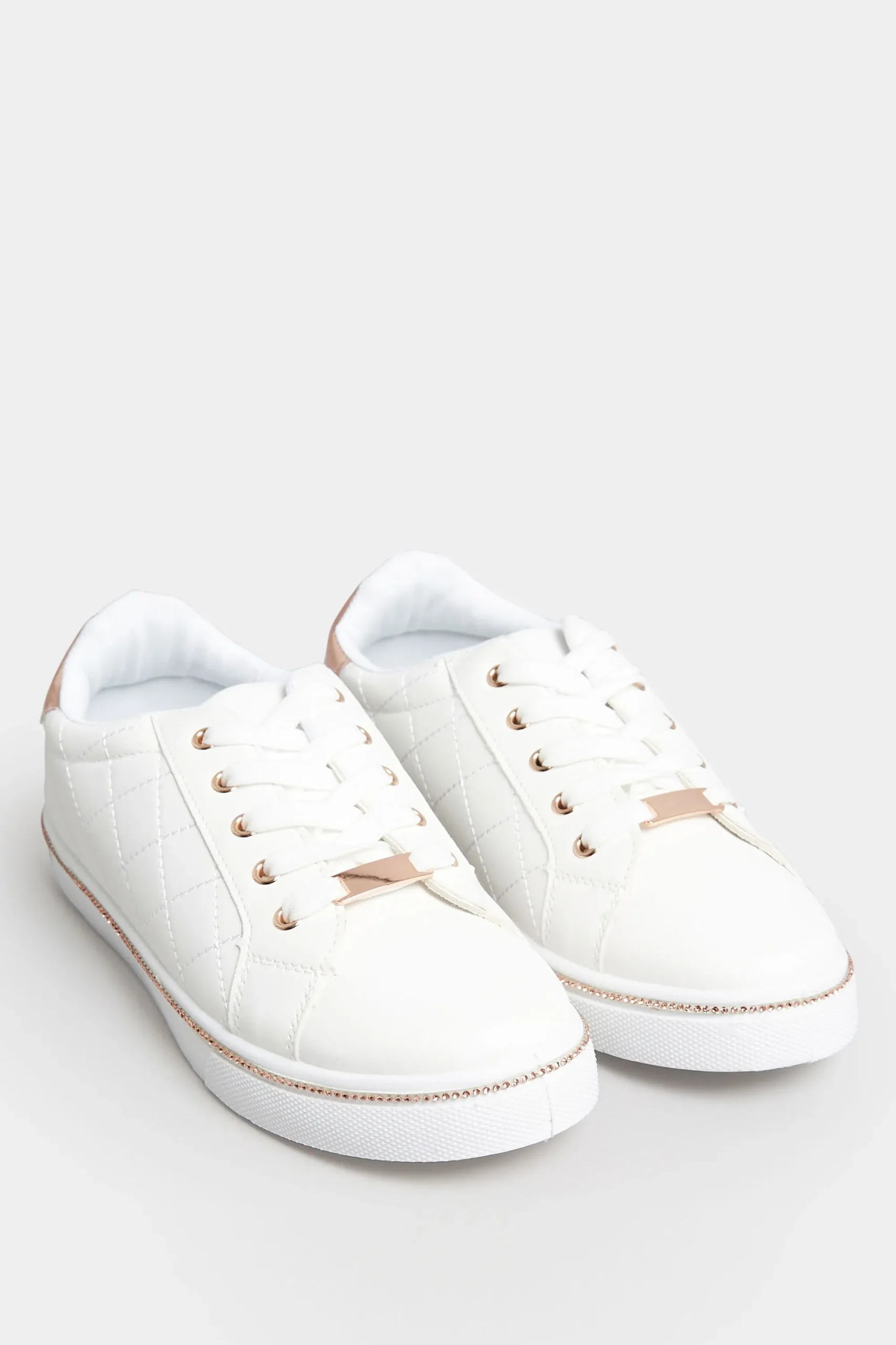 M&Co Pixiegirl Pixiegirl White & Rose Gold Quilted Diamante Trainers In Standard Fit>Women Trainers