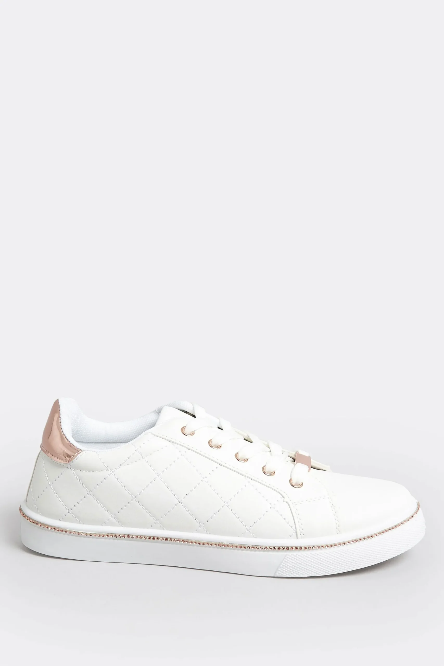 M&Co Pixiegirl Pixiegirl White & Rose Gold Quilted Diamante Trainers In Standard Fit>Women Trainers