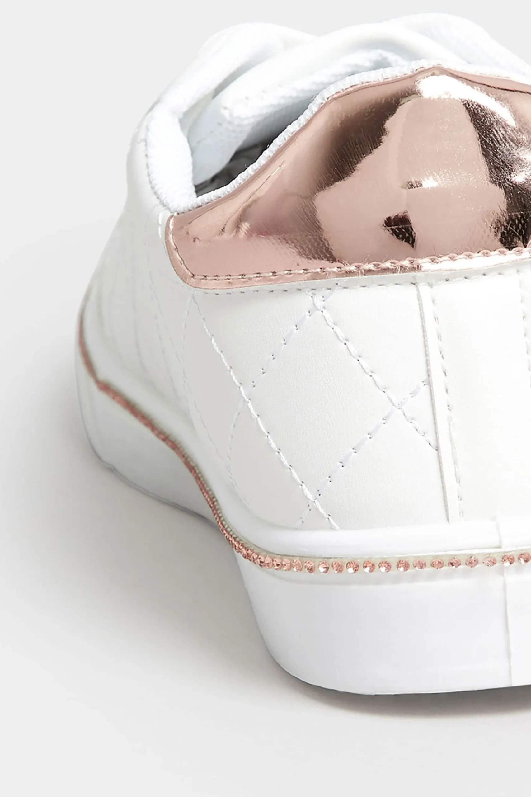 M&Co Pixiegirl Pixiegirl White & Rose Gold Quilted Diamante Trainers In Standard Fit>Women Trainers