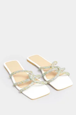 M&Co Pixiegirl Pixiegirl White Diamante Strap Mule Sandals In Standard Fit>Women Mules & Sliders